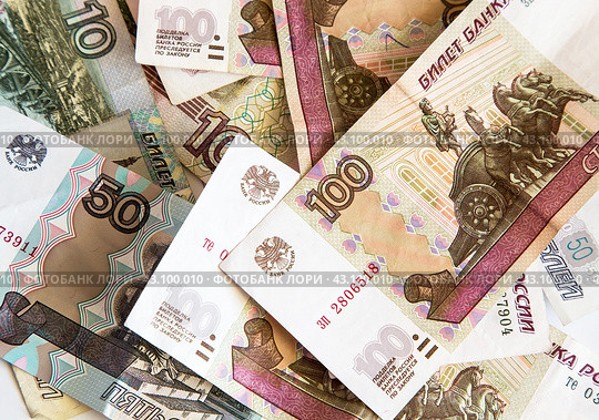Российские бумажные деньги крупным планом.  Russian rubles. Стоковое фото, фотограф Лариса Гордеева / Фотобанк Лори