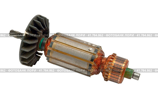 Ротор электрического мотора на белом фоне. Electric motor rotor isolated white background. Стоковое фото, фотограф Татьяна Д / Фотобанк Лори