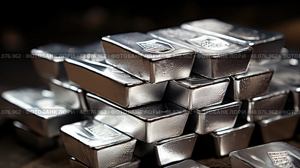 row silver ingot ai generated. Стоковое AI-изображение, AI-художник Vectorwin / Фотобанк Лори