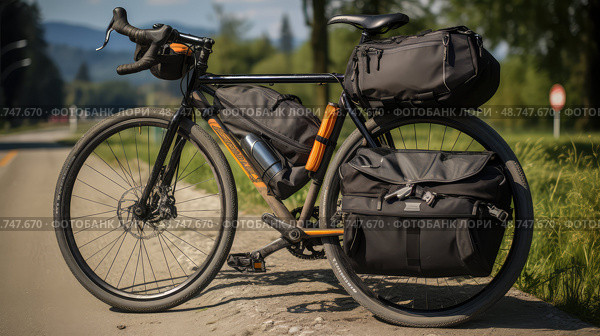saddle bicycle bag ai generated. Стоковое AI-изображение, AI-художник Vectorwin / Фотобанк Лори