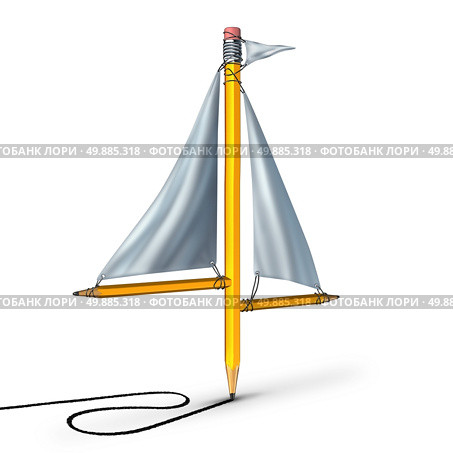 Sailing creativity metaphor as a group of pencils shaped as a boat sail representing the idea of adapting following the current trend and changing direction according to the winds of change. Стоковое фото, агентство Ingram Publishing / Фотобанк Лори