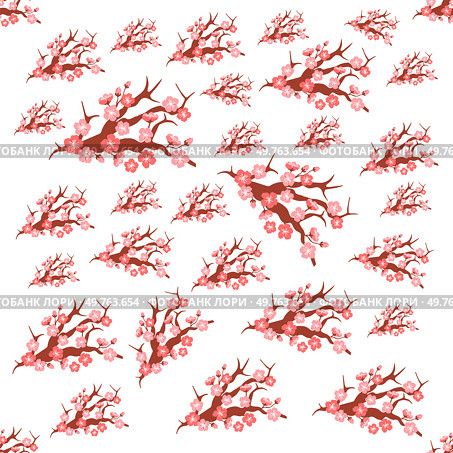 Sakura pattern vector illustration. The continual blooming sakura flowers represented eternal rhythm natures heartbeat The seamless sakura pattern concept celebrated harmony between human existence. Sakura pattern. The repeat sakura blossoms created endless flow beauty. Стоковая иллюстрация, агентство Ingram Publishing / Фотобанк Лори