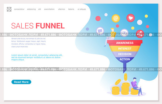 Sales funnel stages, potencial customers concept. People working with sales funnel management. Colleagues analyze online customer behavior. Team of marketers work with marketing data analysis. Sales funnel stages, potencial customer concept. Team of marketers work with marketing data analysis. Стоковая иллюстрация, агентство Ingram Publishing / Фотобанк Лори