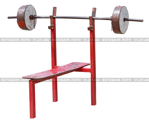 Самодельная спортивная штанга на белом фоне. Homemade sports barbell on a white background. Стоковое фото, фотограф Татьяна Д / Фотобанк Лори