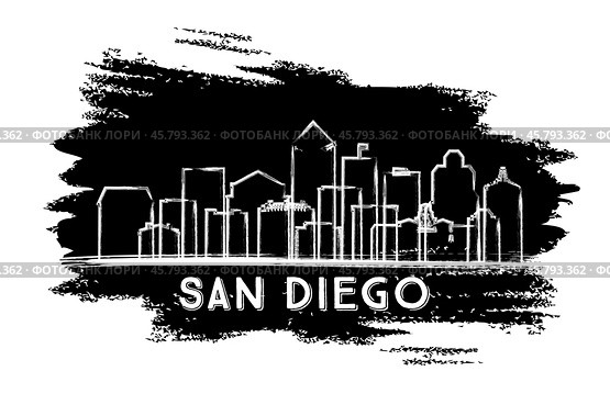 San Diego California City Skyline Silhouette. Hand Drawn Sketch. Стоковая иллюстрация, иллюстратор Игорь Сорокин / Фотобанк Лори