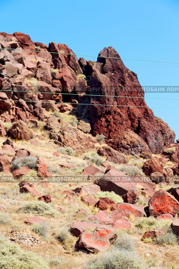 santorini europe greece and dry bush rock alone in the sky . Стоковое фото, агентство Ingram Publishing / Фотобанк Лори