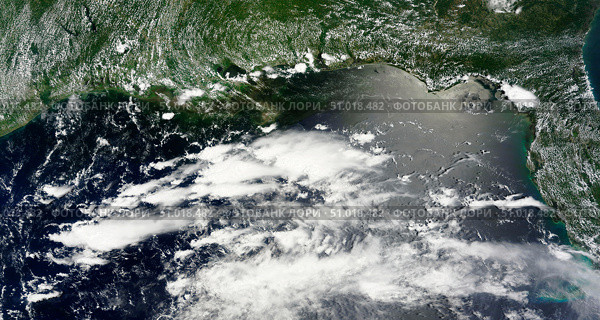 Satellite view of oil leaking from the damaged Deepwater Horizon well in the Gulf of Mexico (2010 год). Стоковое фото, фотограф Stocktrek Images, Inc. / ТАСС / Фотобанк Лори