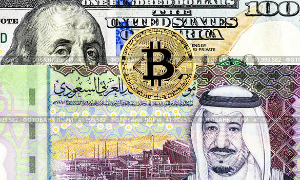 Saudi Arabia banknote with King Salman and American dollars banknote with Benjamin Franklin. Business concept of the exchange rate, stock exchange. Стоковое фото, фотограф FotograFF / Фотобанк Лори
