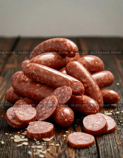 Sausages - November 13th every year - birthday! It was on this day in 1805 that Johann Laner created the first sausage and called it "Viennese". Enjoy your meal! Стоковое AI-изображение, AI-художник Сергей Елизарьев / Фотобанк Лори