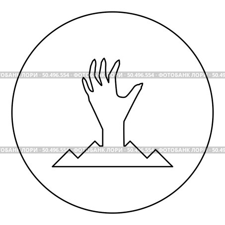 Scary human hand from ground silhouette dead man’s Halloween decorative element zombie concept spooky clawed paw sharp nails bony arm fingers man undead icon in circle round black color vector illustration image outline contour line thin style simple. Scary human hand from ground silhouette dead man’s Halloween decorative element zombie concept spooky clawed paw sharp nails bony arm fingers man undead icon in circle round black color vector illustration image outline contour line thin style. Стоковая иллюстрация, агентство Ingram Publishing / Фотобанк Лори