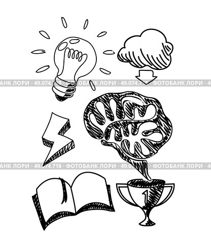 Scetch hand drawn new idea notebook. Idea and innovation new, light bulb, new concept, think outside the box, hand doodle drawn, notebook and sketch, drawing, scribble new idea business illustration. Стоковая иллюстрация, агентство Ingram Publishing / Фотобанк Лори