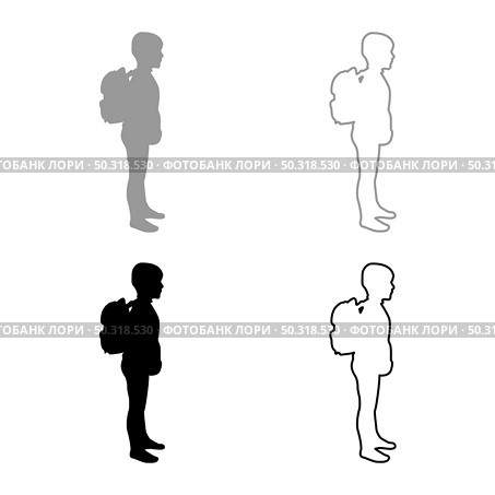 Schoolboy with backpack Pupil stand carrying on back Going to school concept Come back to school idea education Preschooler rucksack first September start lessons knapsack Side view silhouette grey black color vector illustration solid outline style simple image. Schoolboy with backpack Pupil stand carrying on back Going to school concept Come back to school idea education Preschooler rucksack first September start lessons knapsack Side view silhouette grey black color vector illustration solid outline style image. Стоковая иллюстрация, агентство Ingram Publishing / Фотобанк Лори