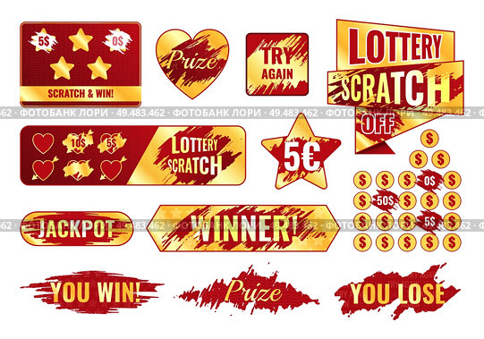 Scratch cards and lottery tickets colorful set isolated on white background flat vector illustration. Стоковая иллюстрация, агентство Ingram Publishing / Фотобанк Лори