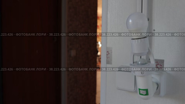 Screw-in holder with motion sensor for light bulb. Стоковое видео, видеограф Владимир Григорьев / Фотобанк Лори