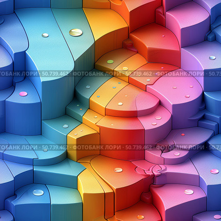 Seamless pattern - Abstract 3D stairs with rainbows colours. Стоковое AI-изображение, AI-художник Олег Яцкевич / Фотобанк Лори