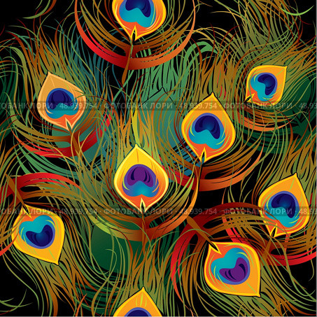 Seamless pattern - peacock feathers. Стоковая иллюстрация, агентство Ingram Publishing / Фотобанк Лори