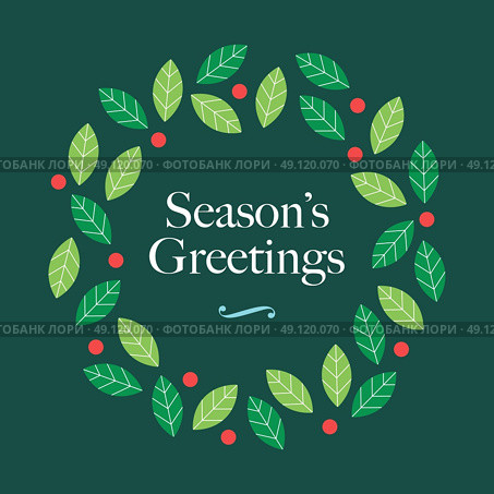Season Greetings card with wreath mistletoe and logo. Editable vector design. Стоковая иллюстрация, агентство Ingram Publishing / Фотобанк Лори