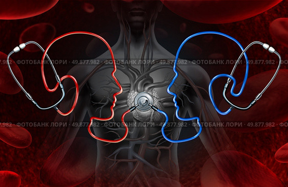 Second Medical opinion as a health care concept with a group of stethoscopes in the shape of a doctor head coming together to diagnose a human heart as an icon of consulting and confirming a physical illness or condition. Стоковое фото, агентство Ingram Publishing / Фотобанк Лори