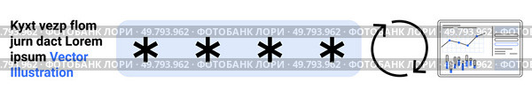 Secure password with asterisks, refresh icon indicating data update, and data analytics on graph. Ideal for cybersecurity, password management, data protection, analytics, system updates, secure. Secure Password Protection System with Data Analytics and Refresh Icon Indicating Security Updates. Стоковая иллюстрация, агентство Ingram Publishing / Фотобанк Лори