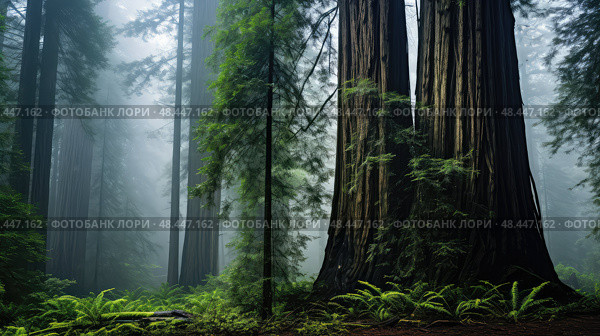 sequoia redwood trees ai generated. Стоковое AI-изображение, AI-художник Vectorwin / Фотобанк Лори