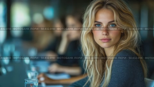 Serene Blond Portrait with Piercing Azure Gaze. Стоковое AI-видео, аниматор Данила Большаков / Фотобанк Лори