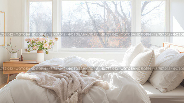 serene white comforter ai generated. Стоковое AI-изображение, AI-художник Vectorwin / Фотобанк Лори