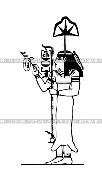 Seshat is the goddess of the art of writing, literature, fate and counting in Egyptian mythology, illustration from Meyer's Encyclopedic Dictionary. 1897. Стоковая иллюстрация, иллюстратор Константин Тимофеев / Фотобанк Лори