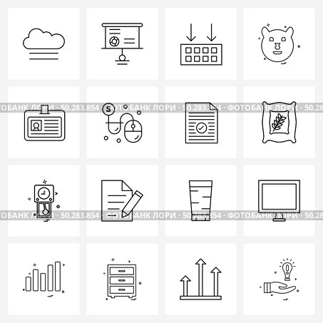 Set of 16 Simple Line Icons for Web and Print such as identity, build, animals, wildlife Vector Illustration. Стоковая иллюстрация, агентство Ingram Publishing / Фотобанк Лори