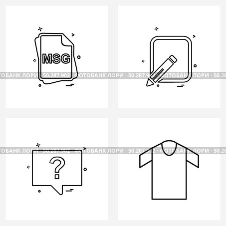 Set of 4 Simple Line Icons for Web and Print such as file, messages, files, pen, chat Vector Illustration. Стоковая иллюстрация, агентство Ingram Publishing / Фотобанк Лори