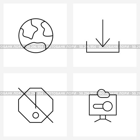 Set of 4 Simple Line Icons of globe, disable, arrow, alert, monitor Vector Illustration. Стоковая иллюстрация, агентство Ingram Publishing / Фотобанк Лори