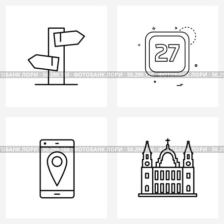 Set of 4 Universal Line Icons of direction, event, signpost, calendar , location Vector Illustration. Стоковая иллюстрация, агентство Ingram Publishing / Фотобанк Лори