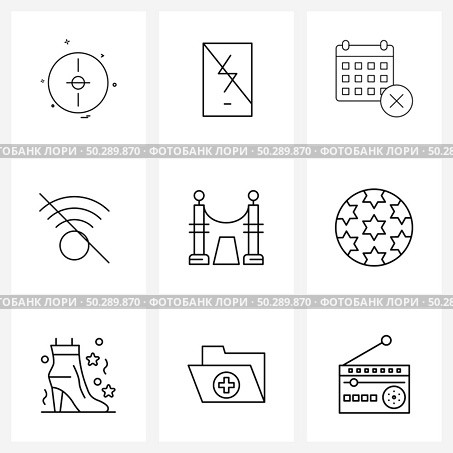 Set of 9 Line Icon Signs and Symbols of carpet, wife, calendar, signal, no Vector Illustration. Стоковая иллюстрация, агентство Ingram Publishing / Фотобанк Лори