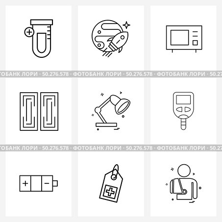 Set of 9 Modern Line Icons of light, pause, rocket, debug, all Vector Illustration. Стоковая иллюстрация, агентство Ingram Publishing / Фотобанк Лори