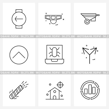 Set of 9 Simple Line Icons for Web and Print such as virus, laptop, trolly, bug, navigation upload Vector Illustration. Стоковая иллюстрация, агентство Ingram Publishing / Фотобанк Лори