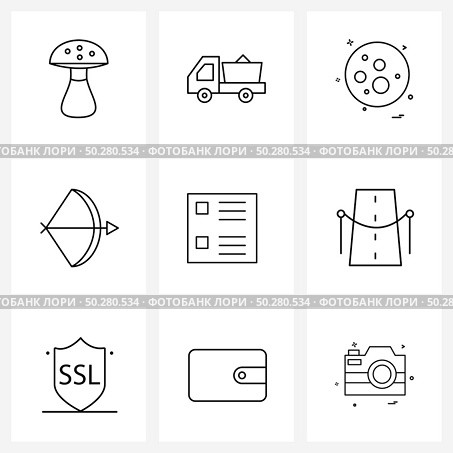 Set of 9 Simple Line Icons of formatting, sport, germs, game, bow Vector Illustration. Стоковая иллюстрация, агентство Ingram Publishing / Фотобанк Лори