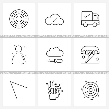 Set of 9 UI Icons and symbols for brushing, cloud preferences, delivery, cloud computing, profile Vector Illustration. Стоковая иллюстрация, агентство Ingram Publishing / Фотобанк Лори