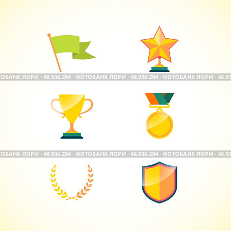 Set of achievement badges for motivation and incentive isolated vector illustration. Стоковая иллюстрация, агентство Ingram Publishing / Фотобанк Лори