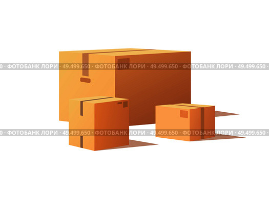 Set of boxes with adhesive tape, rectangular and square containers for distribution cargo. Transfer packages of square and rectangular shape, small big size. Set of Boxes with Adhesive Tape Rectangular Square. Стоковая иллюстрация, агентство Ingram Publishing / Фотобанк Лори