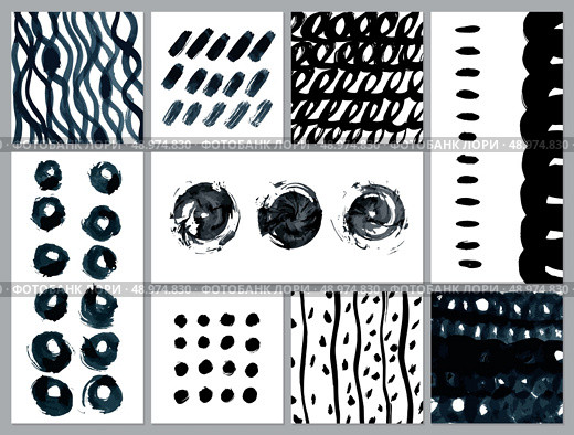 Set of creative cards with blots and scribbles. Vector illustration. Стоковая иллюстрация, агентство Ingram Publishing / Фотобанк Лори