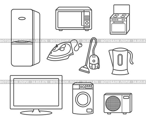 Set of household appliances. Стоковая иллюстрация, иллюстратор Эльвира Рахманова / Фотобанк Лори