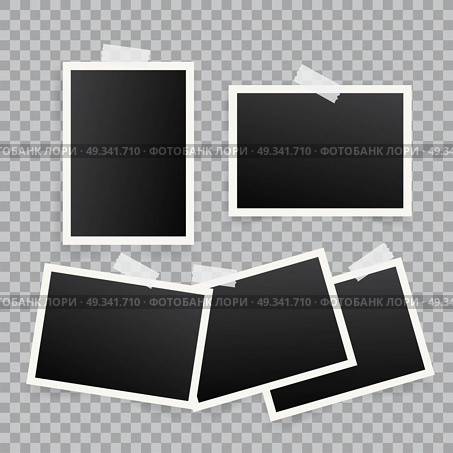 Set of template photo frames with shadow on transparent background. Vector illustration for your photos or memories. Scrapbook design. Стоковая иллюстрация, агентство Ingram Publishing / Фотобанк Лори