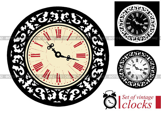 Set of vintage clocks. Стоковая иллюстрация, агентство Ingram Publishing / Фотобанк Лори
