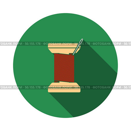 Sewing Reel With Thread Icon. Flat Circle Stencil Design With Long Shadow. Vector Illustration. Стоковая иллюстрация, агентство Ingram Publishing / Фотобанк Лори