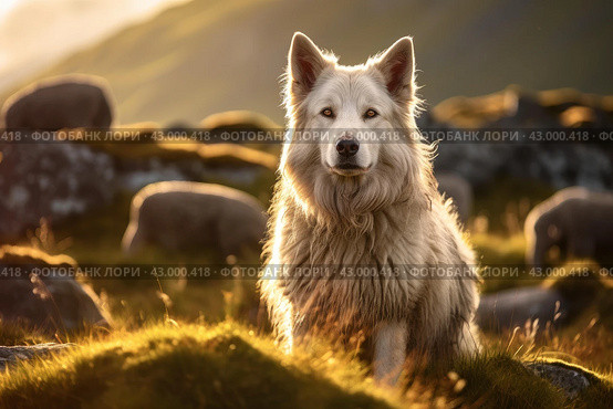 Shepherd dog in doghouse. Domestic pet. Стоковое AI-изображение, AI-художник Иван Рябоконь / Фотобанк Лори