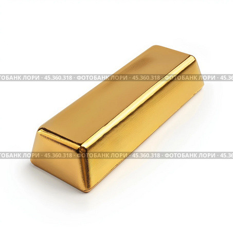 Shiny gold bar casting a shadow on white background. Стоковое AI-изображение, AI-художник Иван Рябоконь / Фотобанк Лори