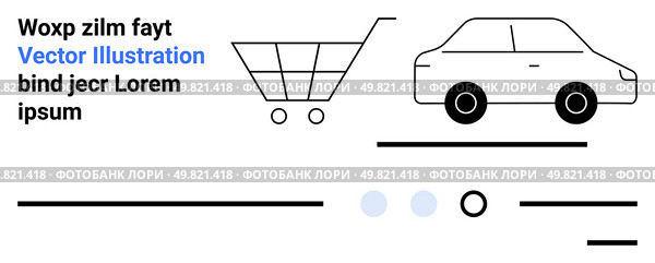 Shopping cart icon, car icon, placeholder text, and various lines. Ideal for e-commerce, transportation, minimalistic design, online shopping, user interface, website layout, product selection. Minimalist E-commerce Landing Page Elements with Shopping Cart and Car Icons Description. Стоковая иллюстрация, агентство Ingram Publishing / Фотобанк Лори