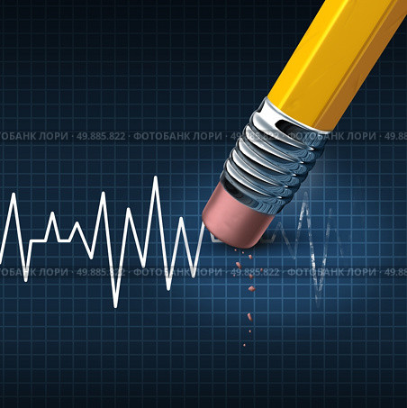 Shorten your life medical and health care problem concept as a life line or heart monitor ekg or ecg chart being removed by a pencil eraser as a healthcare risk metaphor for living an unhealthy lifestyle. Стоковое фото, агентство Ingram Publishing / Фотобанк Лори