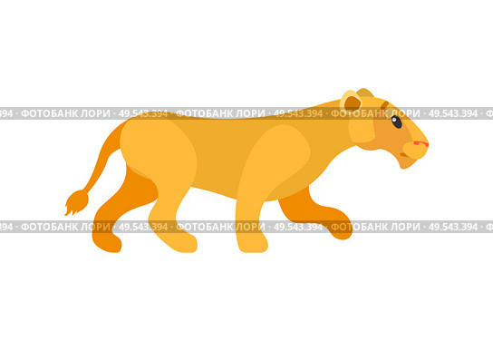 Side view of standing lioness, wildlife animal, single mammal and mascot of zoo. Predator and dangerous cat, flat element of pride, closeup of beast vector. Dangerous Cat, Lioness or Wildlife Animal Vector. Стоковая иллюстрация, агентство Ingram Publishing / Фотобанк Лори