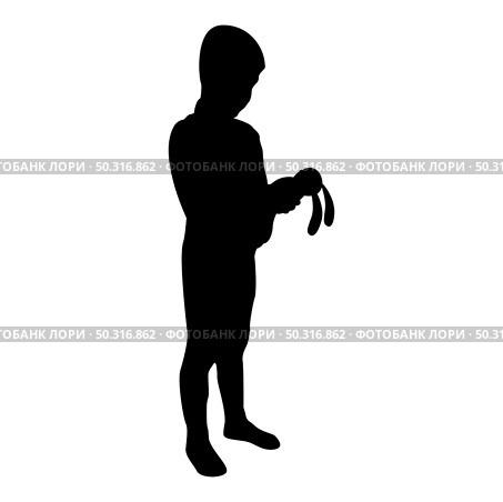 Silhouette boy holds toy child hold bunny hare rabbit preschool brother holding amigurumi son with gifts teddy plaything presents friend for children kid black color vector illustration flat style simple image. Silhouette boy holds toy child hold bunny hare rabbit preschool brother holding amigurumi son with gifts teddy plaything presents friend for children kid black color vector illustration flat style image. Стоковая иллюстрация, агентство Ingram Publishing / Фотобанк Лори