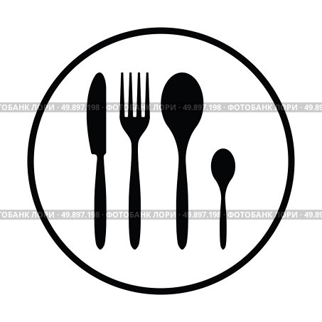Silverware set icon. Thin circle design. Vector illustration. Стоковая иллюстрация, агентство Ingram Publishing / Фотобанк Лори